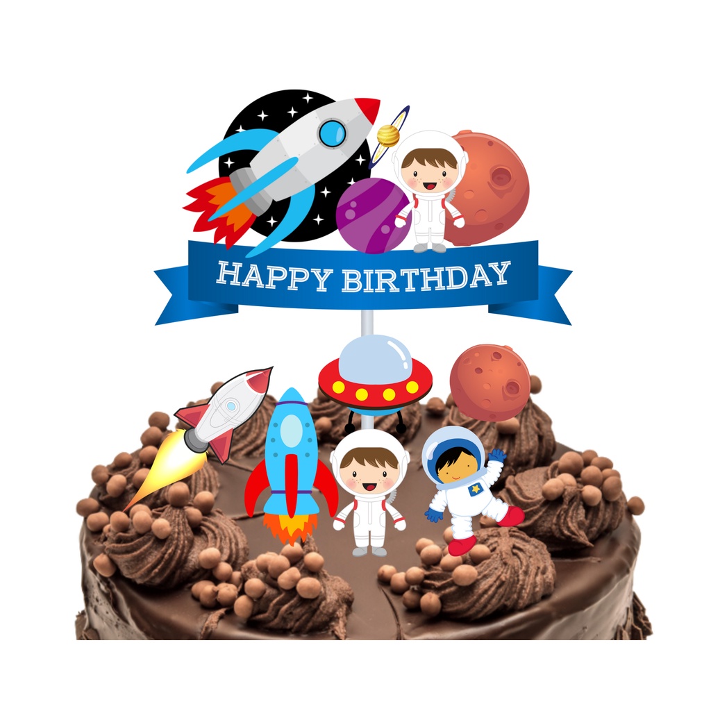 Jual Topper Cake astronot luar angkasa, Hiasan kue Happy Birthday