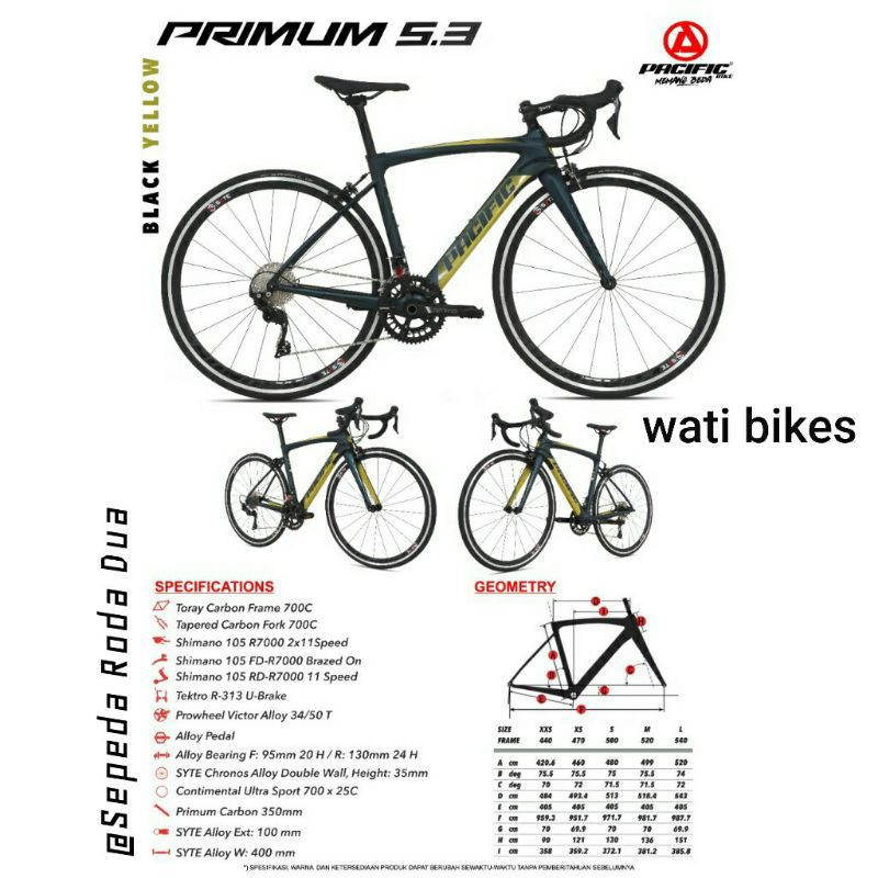 Pacific bike 2025 size chart