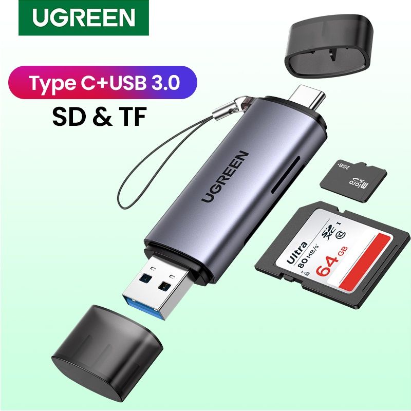 Jual Ugreen USB 3.0 Type C Adapter Card Reader SD-Micro SD TF Smart Memory