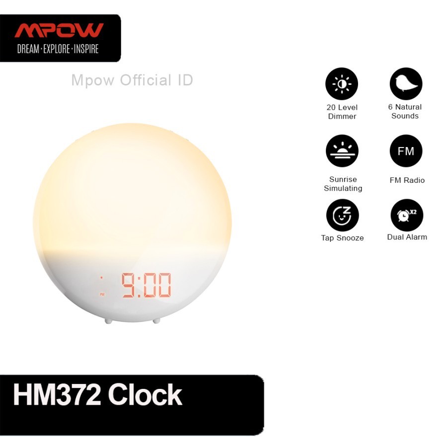 Jual Mpow Pictek Wake Up Light Alarm Clock Sunrise Light 6 Alarm Sound