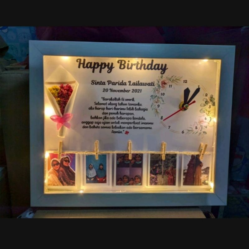 Jual 30x25cm jam dinding lampu hias buket bunga edelweis LED scrap box ...