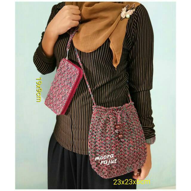 Jual TAS RAJUT SELEMPANG serut mini static set dompet | Shopee Indonesia