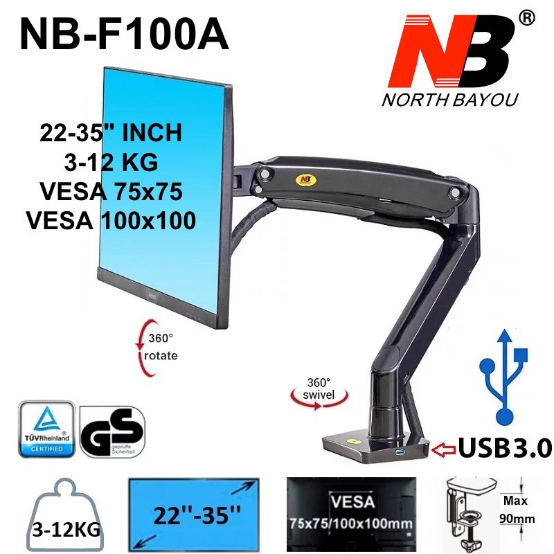 Jual NORTH BAYOU NB-F100A Desk Mount Swivel Monitor Arm F 22-35 Inch ...