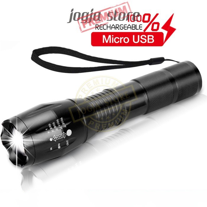 Jual Senter LED Tactical USB Rechargable XML-T6 10000 Lumens TaffLED ...
