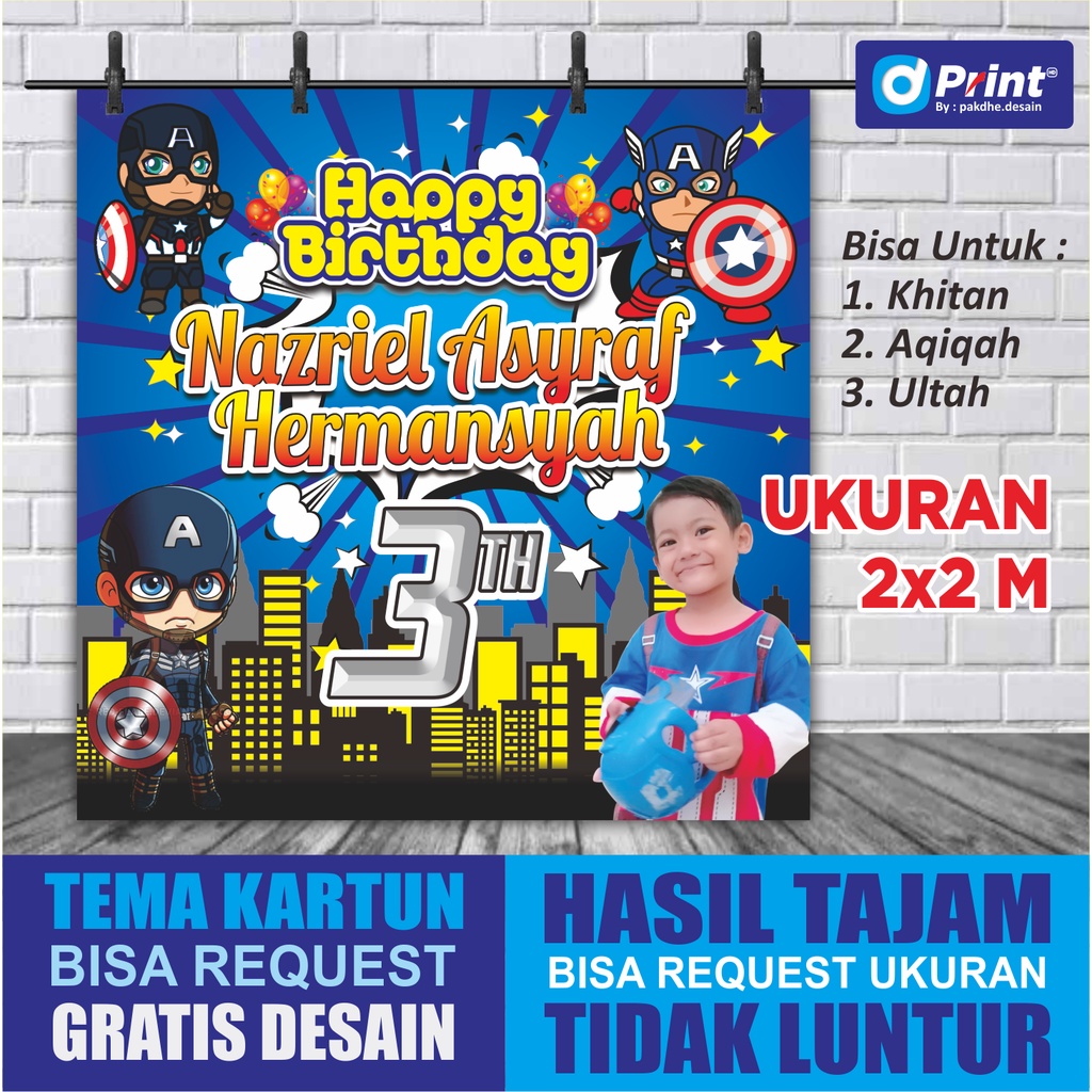 Jual Cetak Backdrop / Banner Ultah Tema Captain Amerika | Shopee Indonesia