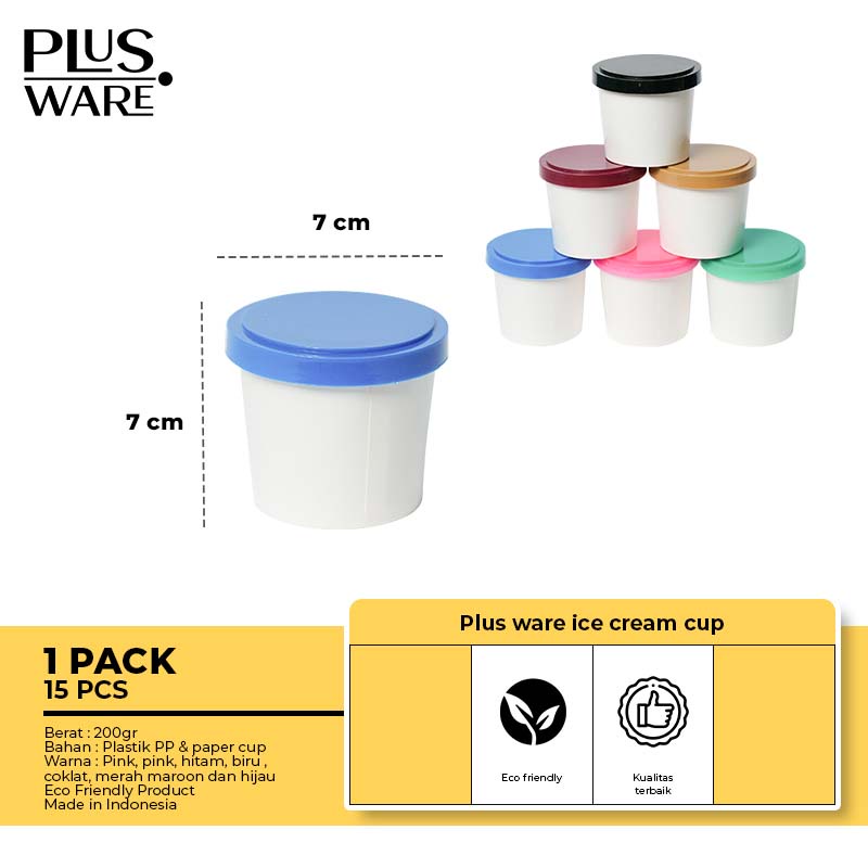 Jual Plusware Ice Cream Cup 4 oz dengan tutup dan sendok Paper Cup Es