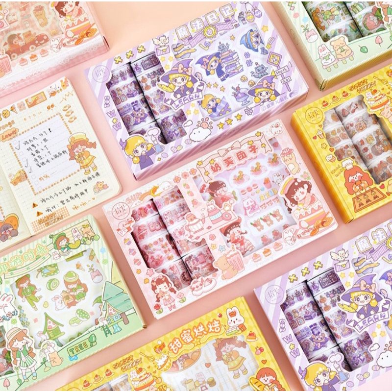 Jual Set Washi Tape Sticker Selotip Lucu Dekor Scrapbook Diary Masking ...