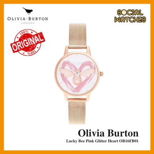 Jual Jam Tangan Wanita Olivia Burton Lucky Bee Pink Glitter Heart