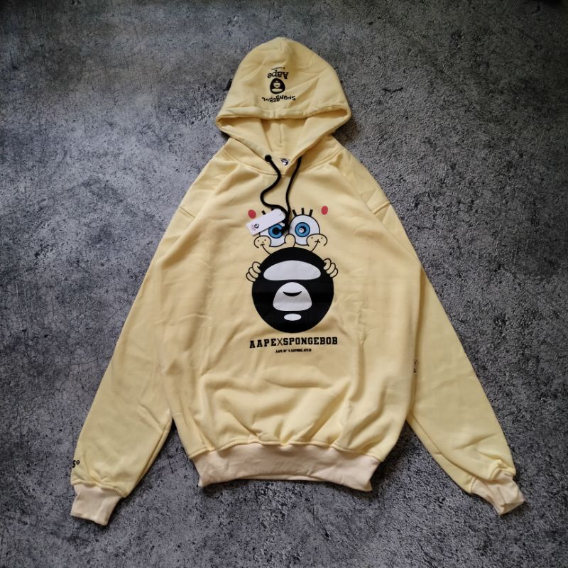 Jual SWEATER HOODIE BAPE AAPE X SPONGEBOB PREMIUM HIGHT QUALITY