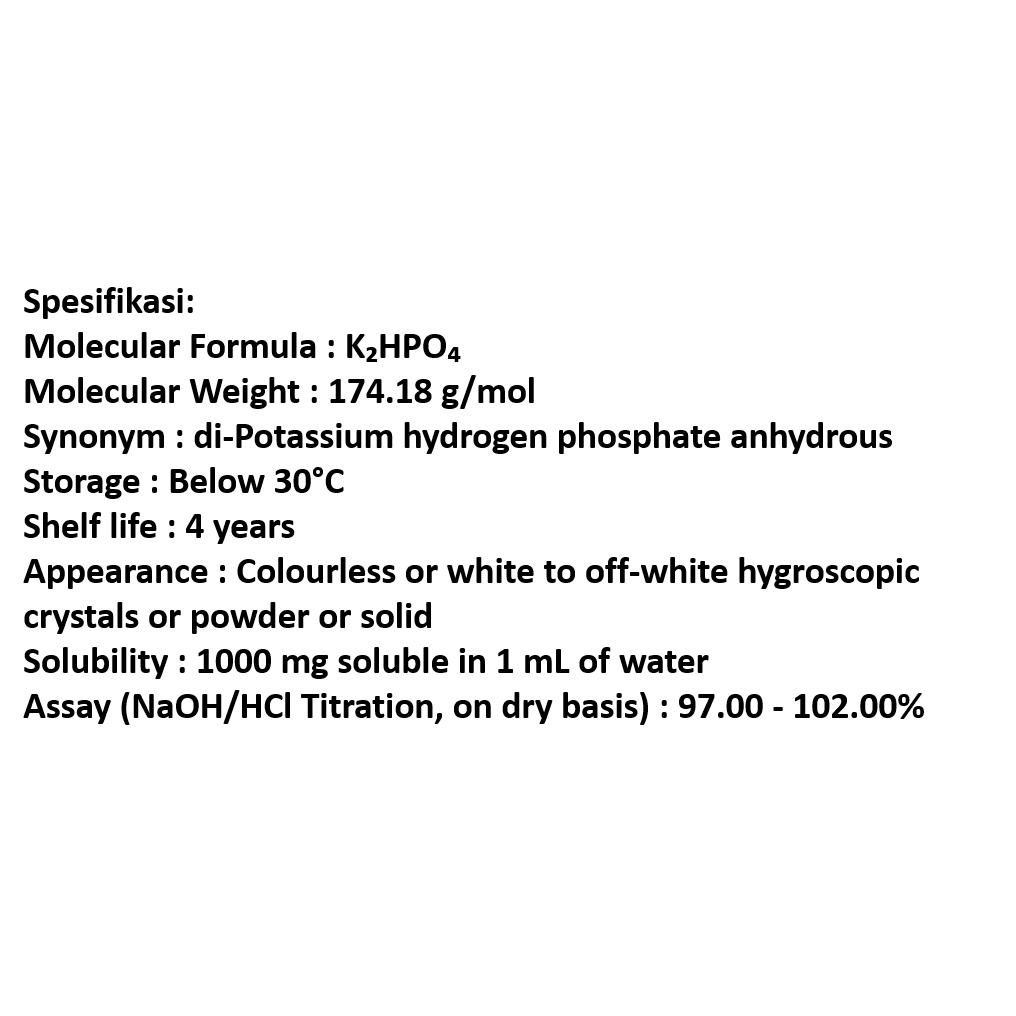 Jual Di-Potassium Hydrogen Phosphate 500 Gram, ACS #K2HPO4 #Kalium ...