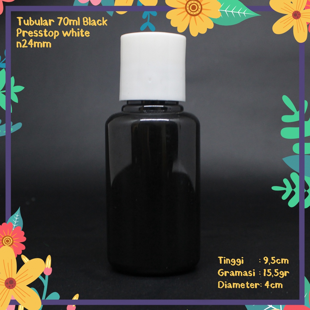 Jual BOTOL PLASTIK TUBULAR 70ML HITAM TUTUP PRESSTOP PUTIH KEMASAN HAND ...