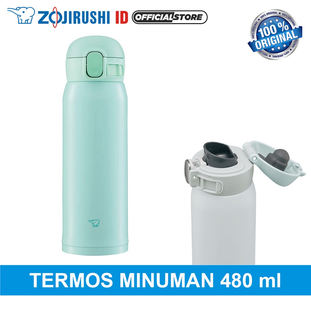 Zojirushi Rice Zojirushi SM-WA48-GD Roestvrijstalen Waterfles 0,48L - One- Touch Deksel, Vacuüm Geïsoleerd, Kaki Kleur 0.48L Thermosfles Vacuüm Geïsoleerd