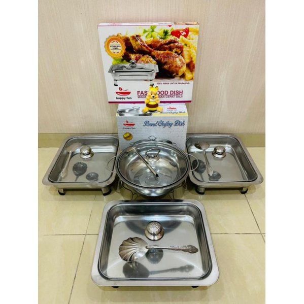 Jual Prasmanan Set Full Tutup Kaca Happy Fun / Fast Food Dish Set Bonus ...