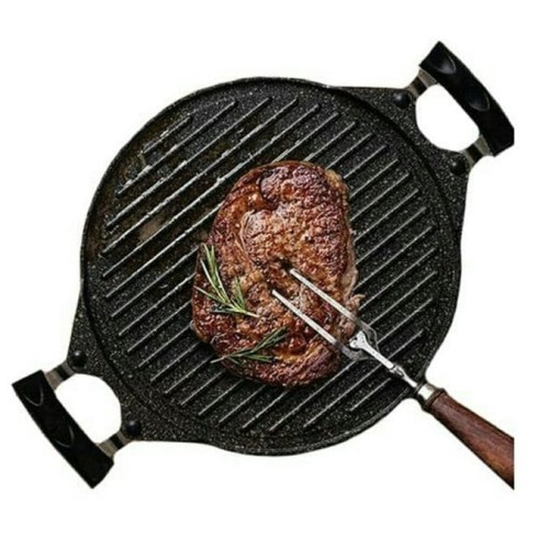 Grill Rond En Fonte Baumalu 25 Cm – Manche Rétractable Bois, Compatible Tous Feux Y Compris Induction