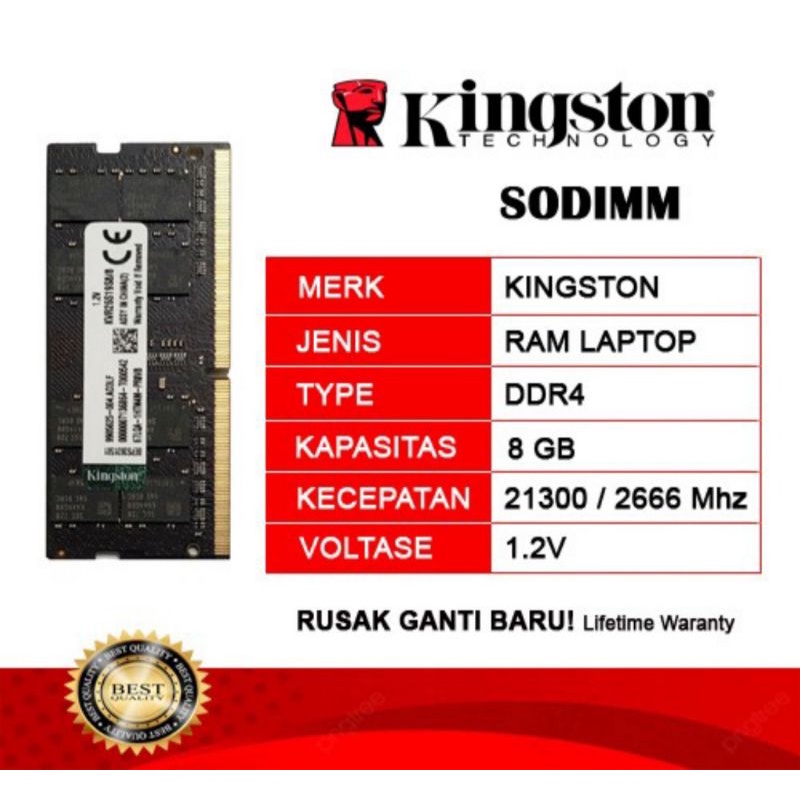 Jual MEMORY / RAM KINGSTON SODIMM / LAPTOP DDR4 8GB PC2666 | Shopee ...