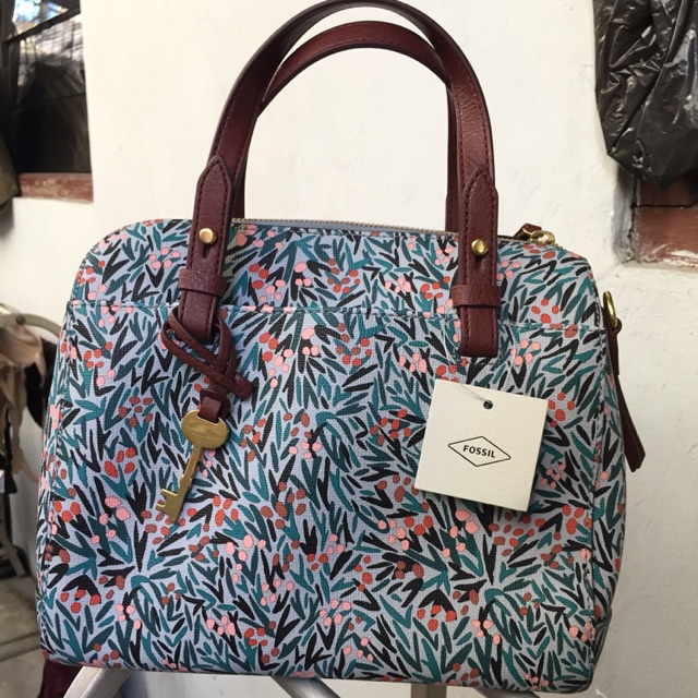 tas fossil rachel satchel blue floral nwt original