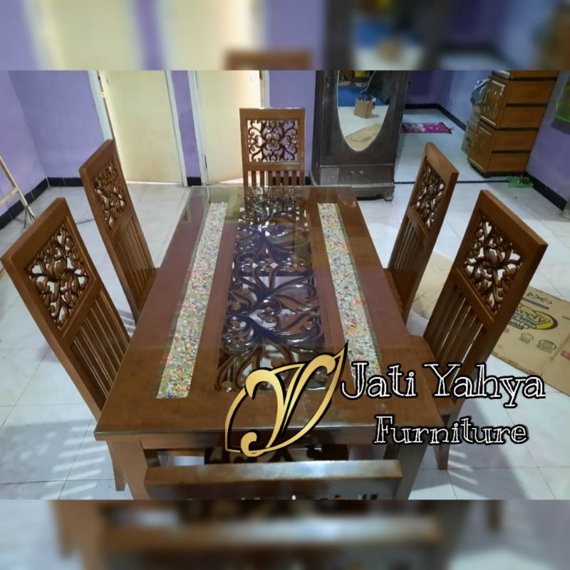 Jual Kursi makan jati balero minimalis 6kursi 1 meja FREE KACA (belum