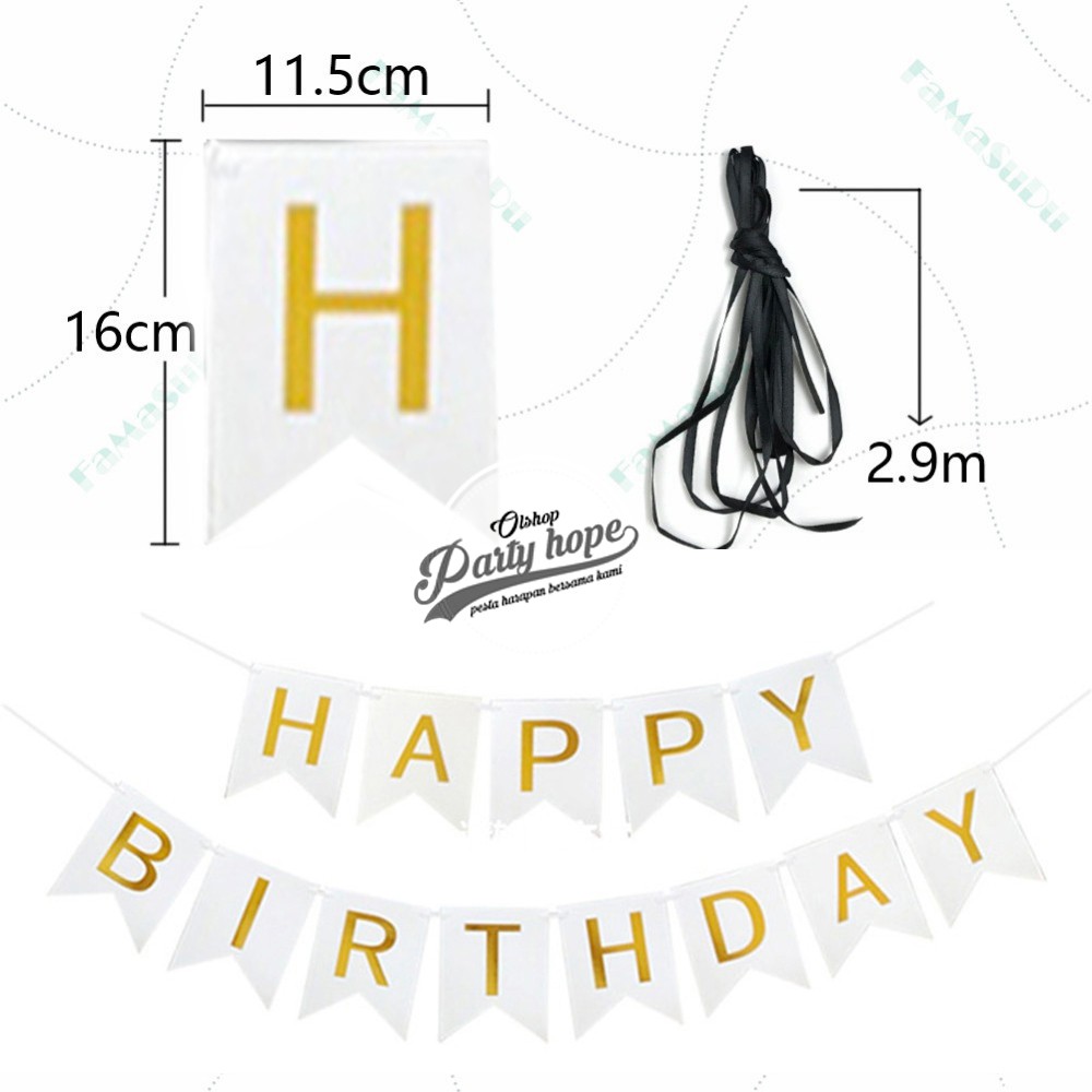 Jual Banner happy birthday putih / bunting flag ultah putih tulisan