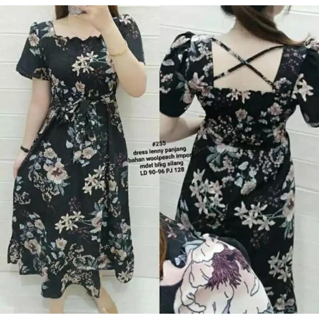 Jual BAJU DRESS LENNY MOTIF BUNGA KEMBANG ALENA PAKAIAN WANITA
