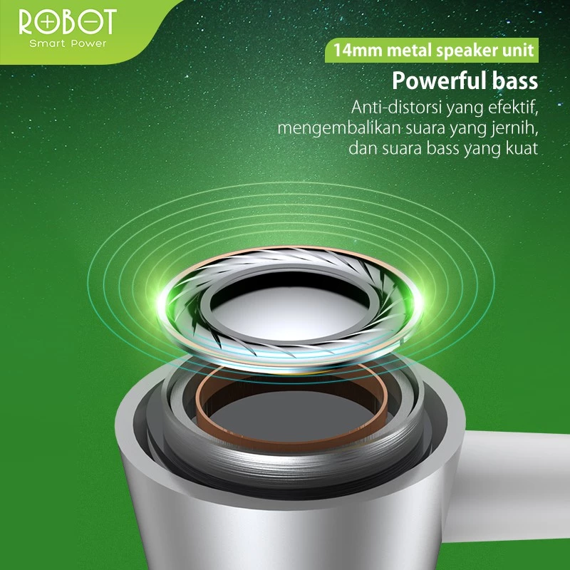 Headset Robot RE101S Wired Earphone Bass Compatible For All Phone Original - Garansi 1 Tahun