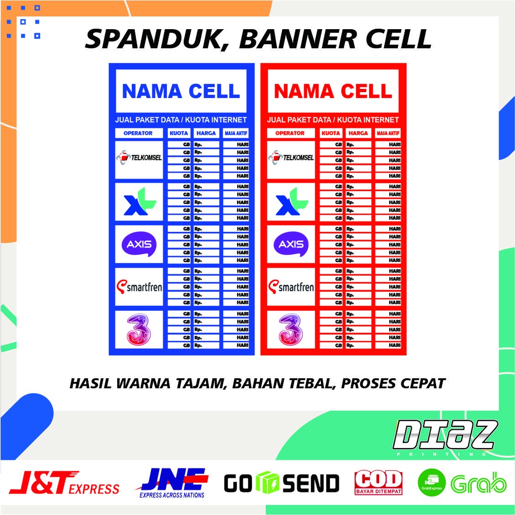 Jual Spanduk Pulsa Banner Tabel Harga Kuota Konter - Bisa Tulis Sendiri ...