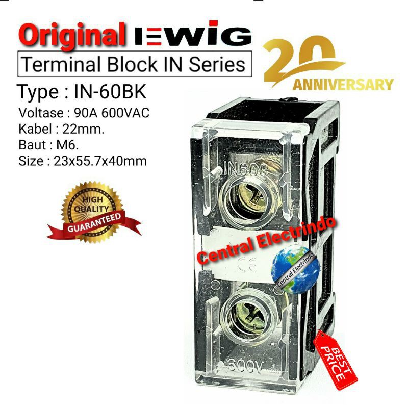 Jual Terminal Block Blok IN-60BK 1Pole 90A Din Rail EWIG. | Shopee ...