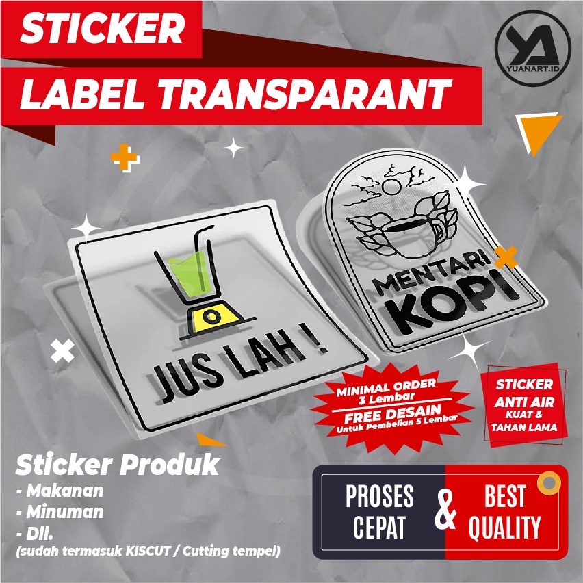 Jual Cetak Sticker Vinyl Transparant Stiker Cutting Vinil Nama Logo Brand Usaha Produk Kemasan