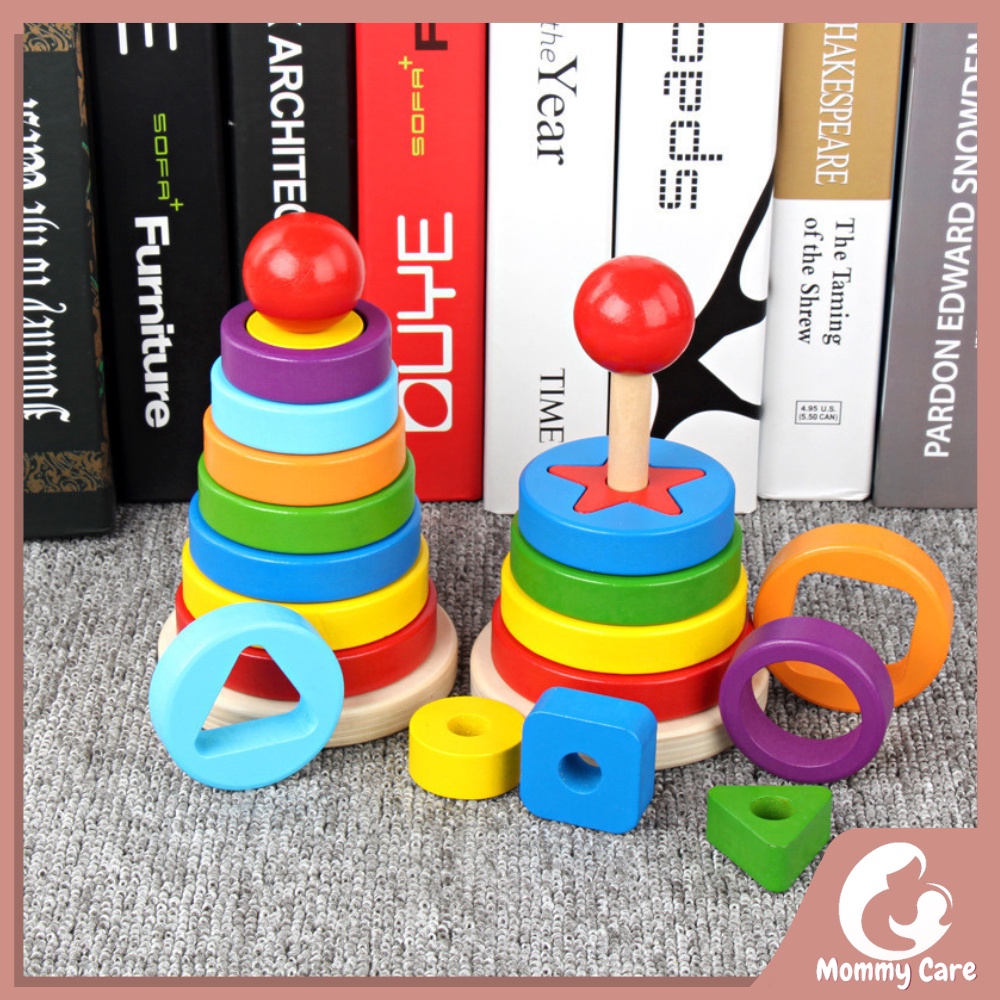 Jual MOMMYCARE RAINBOW TOWER / MENARA GEOMETRI KAYU / MENARA PELANGI ...