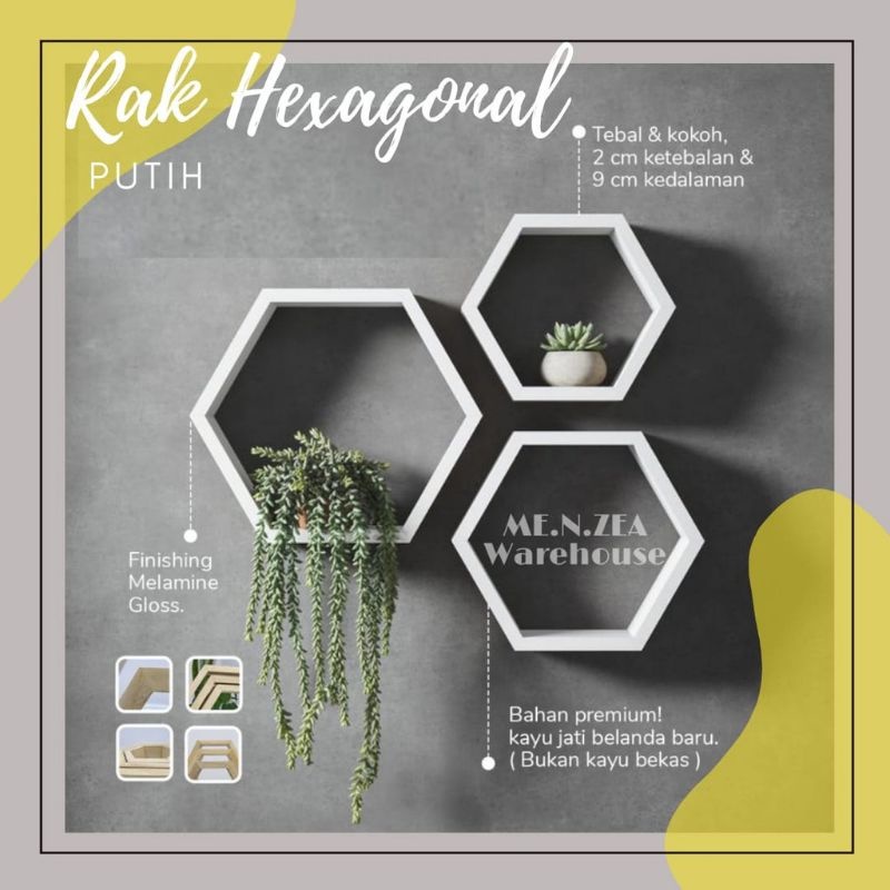 Jual Rak Hexagonal Kayu Premium Dekorasi Dinding / Hiasan Dinding ...