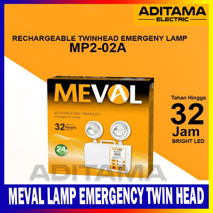 Jual MEVAL LAMPU EMERGENCY DARURAT TWIN HEAD RECHARGEABLE MP2-02A ...
