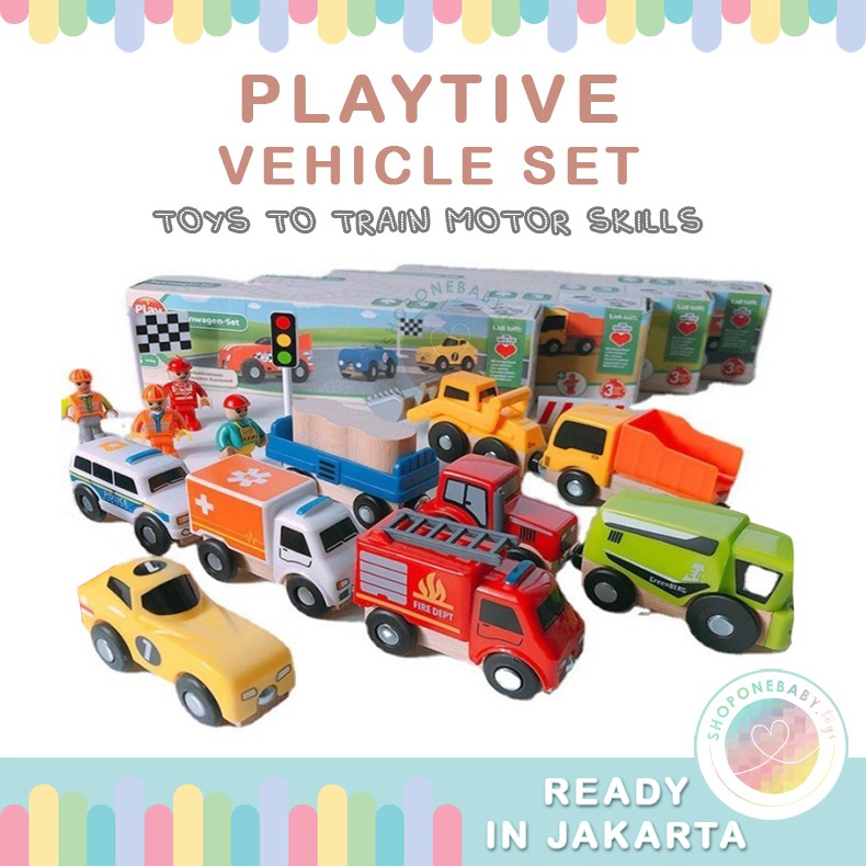 Jual JKT Playtive Junior Wooden Construction Vehicle Set Rail Train