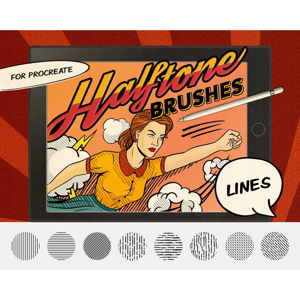 Jual Procreate Brush - 21 Vintage Comic Book Line Pattern & Worn Paper ...