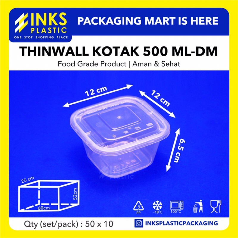 Jual Thinwall 500ml Kotak Square Food Container Plastik 500 Ml 500