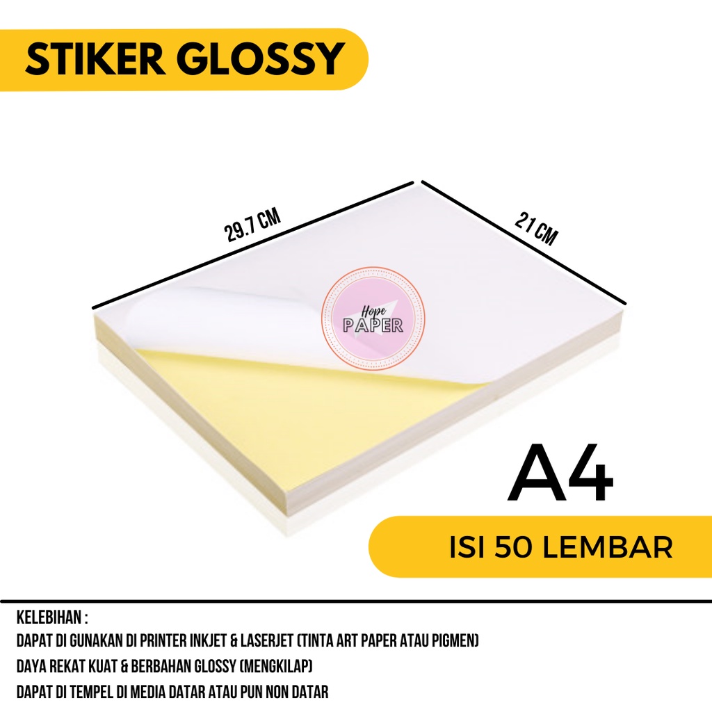 Jual Kertas Stiker A4 Glossy 50 Lembar Stiker A4 Glossy Sticker