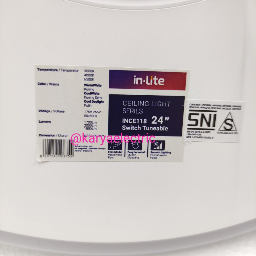 Jual LAMPU BARET CEILING PLAFON LED IN-LITE INLITE 24WATT INCE118 ...