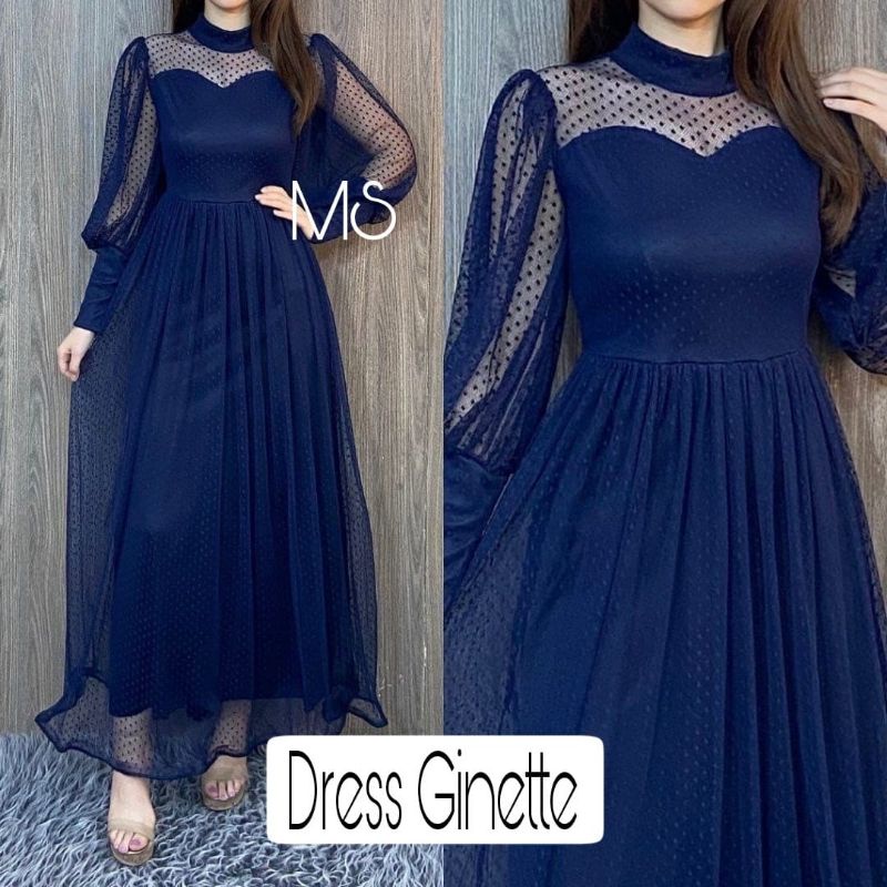 Jual Ginette Dress Matt Tile Dot Lapis Furing Mg Shopee Indonesia