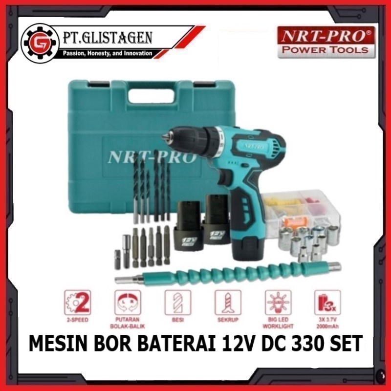 Jual Mesin Bor Baterai Cordless Drill Mm Volt Nrt Pro Dc Set