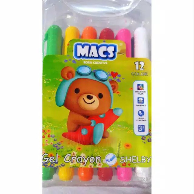 Jual Krayon MACS Gel Crayon 12 Color/Warna Aman untuk anak dan Mudah ...