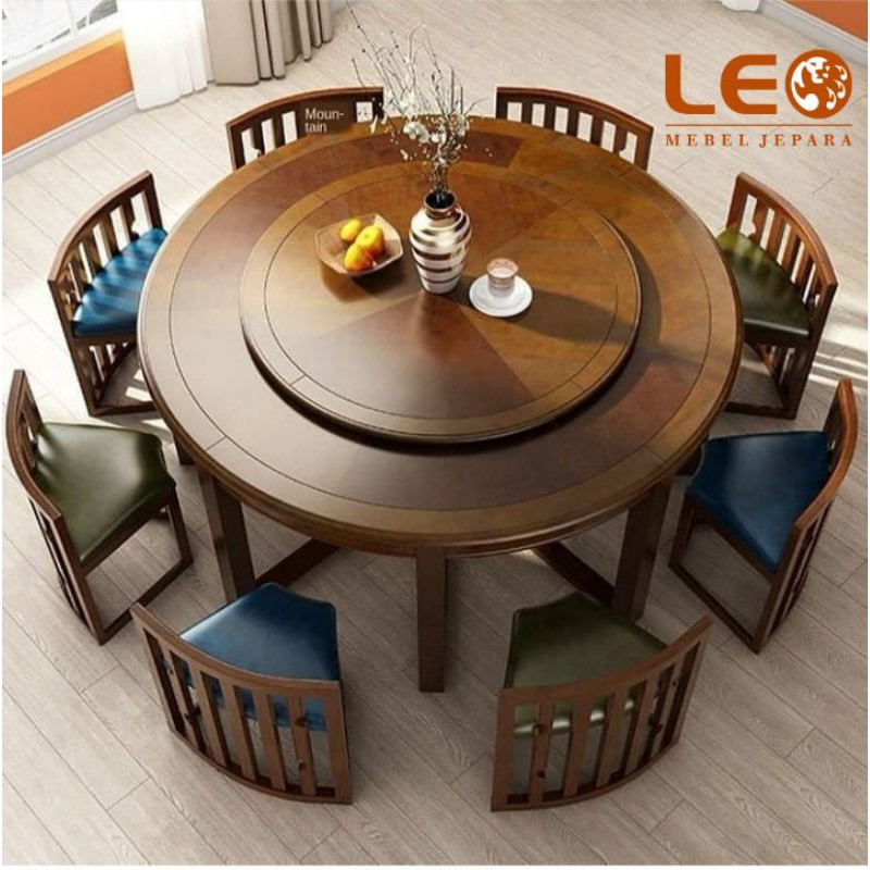 Jual Leo Mebel Jepara Meja Makan Bundar Minimalis Kayu Jati Terbaru Kursi Natural