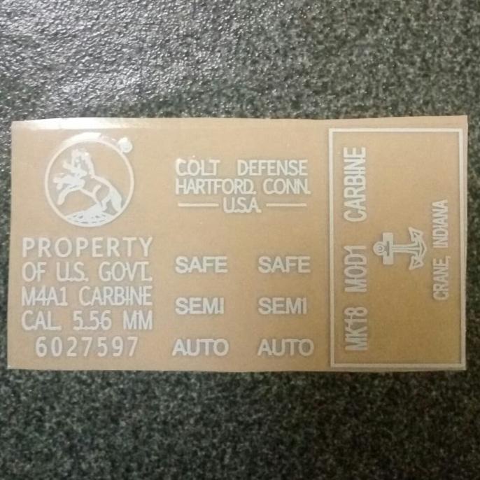 Jual stiker tempel metal decal COLT MK18 MOD1 warna putih aeg gbbr ...