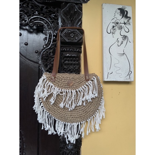 Jual Tas anyaman Tali Egel mix Rumbai | Shopee Indonesia