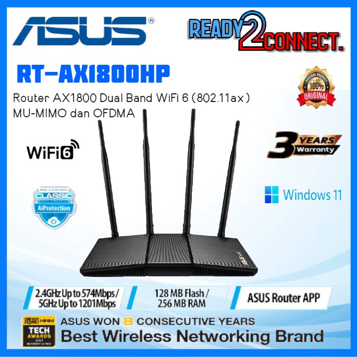 Jual ASUS RT-AX1800HP AX1800 Router Dual Band WiFi 6 MU-MIMO dan OFDMA ...