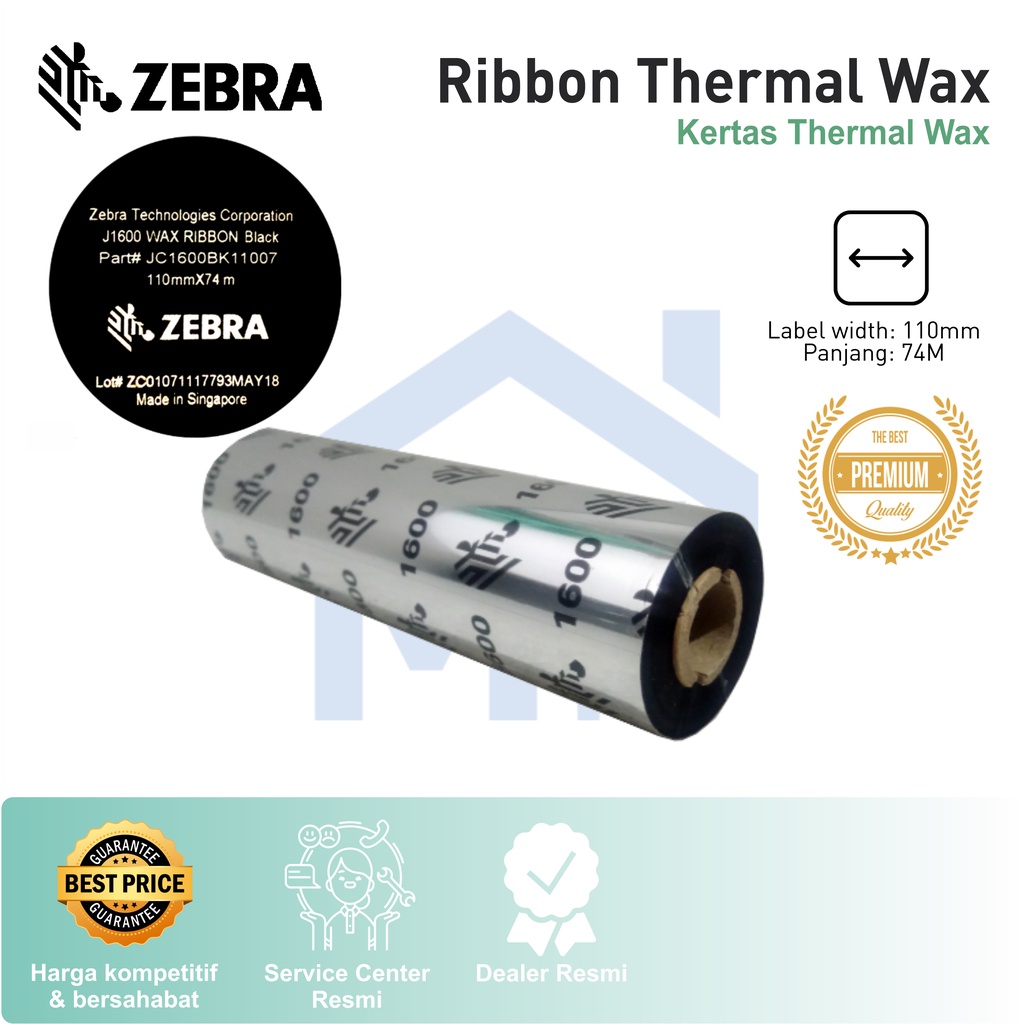 Jual Ribbon Thermal Wax Zebra Premium Ribbon Original 74m 110mm Gc420t Gc 420t Shopee Indonesia 8082