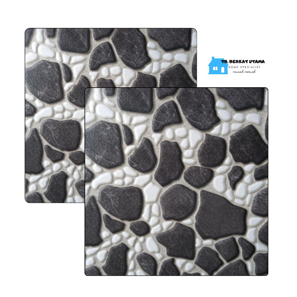 Jual KERAMIK LANTAI KASAR 40X40 MOTIF BATU ALAM BATU CORAL HITAM PUTIH