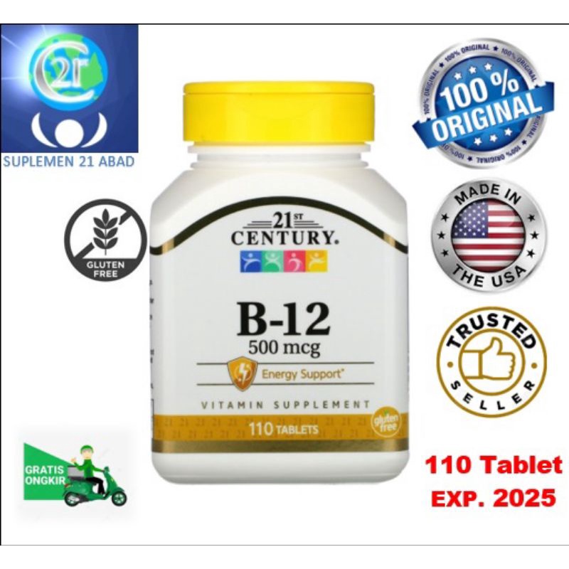 Jual Vitamin B-12 500mcg pelepasan berkala 21st Century Brand 110 ...