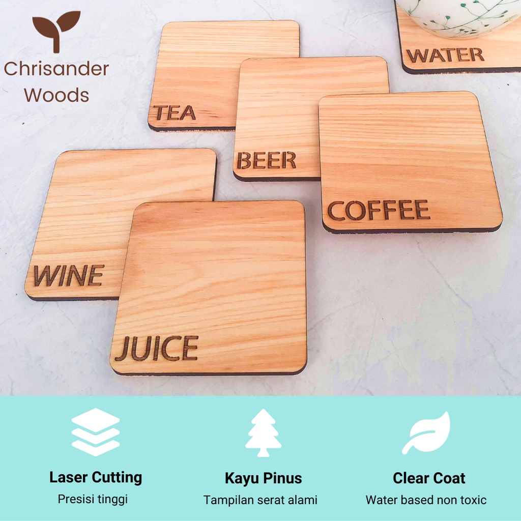 Jual Tatakan Gelas Kayu / Coaster Kayu / Alas Gelas Kayu Kotak ...