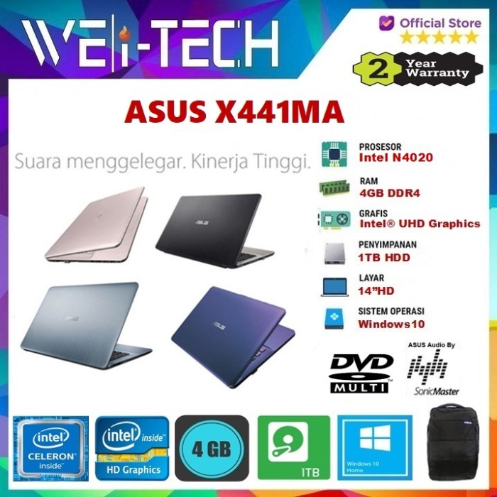 Jual LAPTOP ASUS X441MA INTEL N4020 4GB 1TB INTEL UHD DVD 14" WIN10 ...