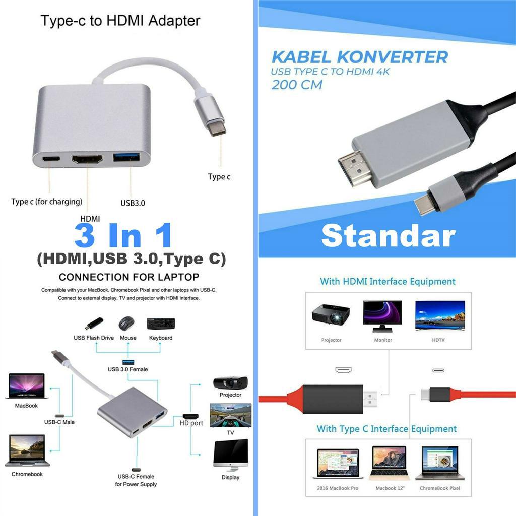 Jual Kabel Adapter Converter USB Type C 3 In 1 to HDMI USB 3.0 Hub
