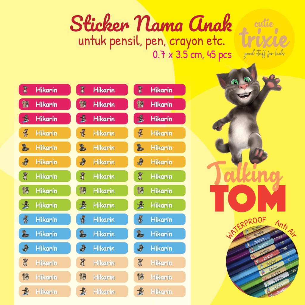 Jual Sticker Label Nama Pensil TALKING TOM | Shopee Indonesia