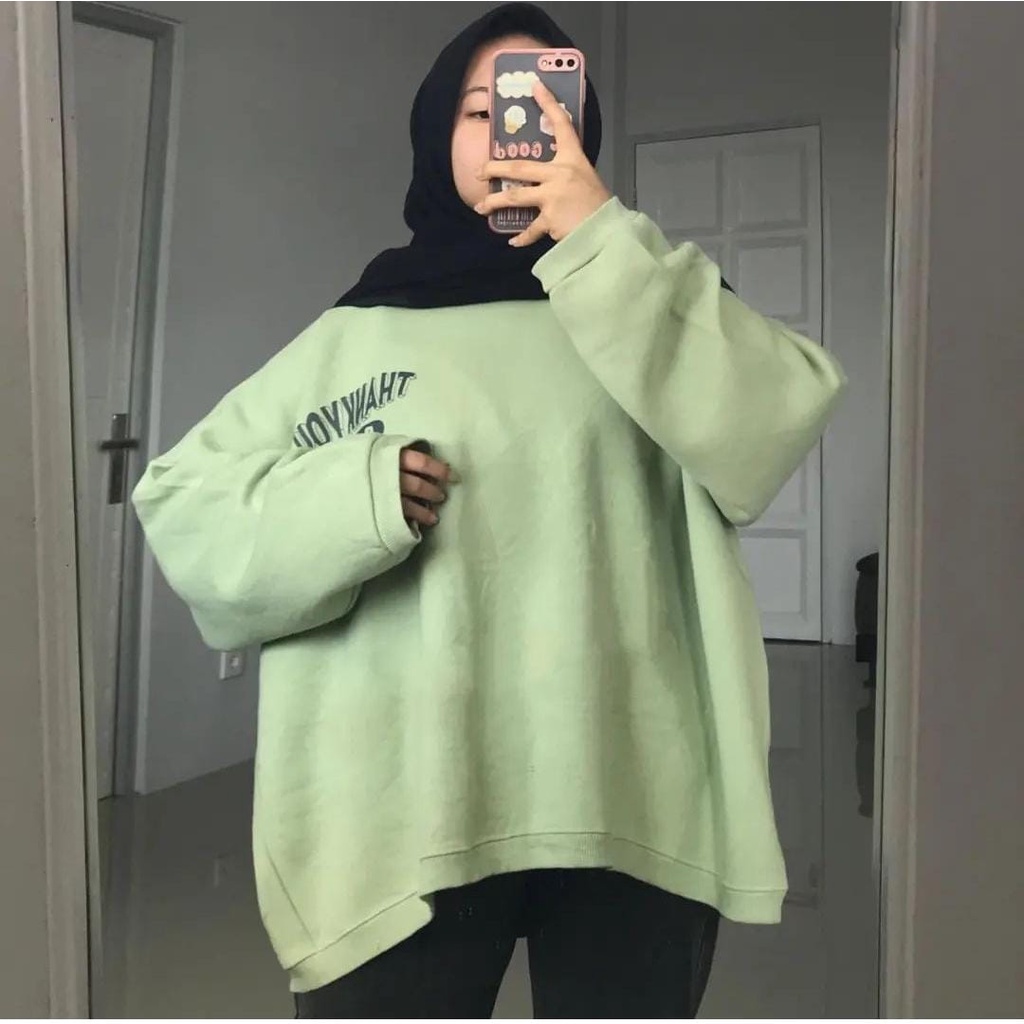 Jual THANK YOU MY FRIEND 2SIDE Sweater Crewneck Wanita Oversize